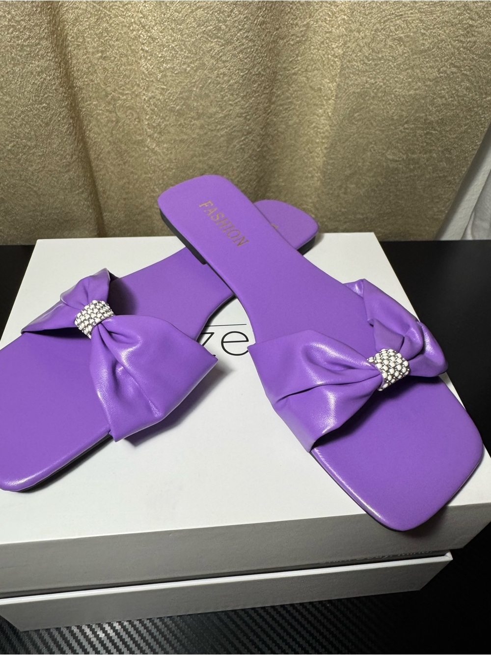 Purple Bow Slide Sandals for Women